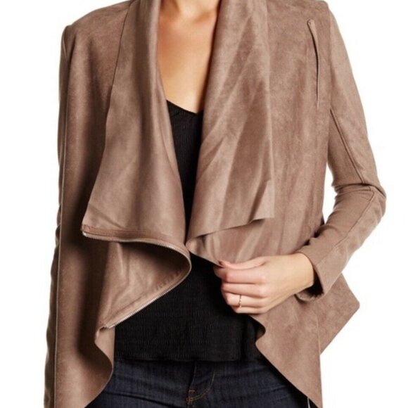 Vigoss Taupe Brown Faux Suede Wrap Moto Jacket L - Picture 2 of 12